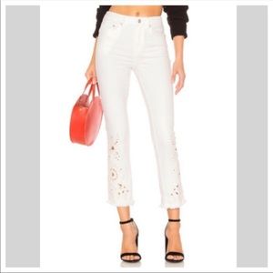 Free People white embroidered high waist jeans
